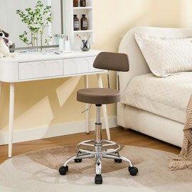 FIRAVOE Salon Rolling Chair, Adjustable Stool with Footrest and Back 19.5’’-26.6’’,Coffee Brown Massage Stools with Wheels (Coffee Brown)