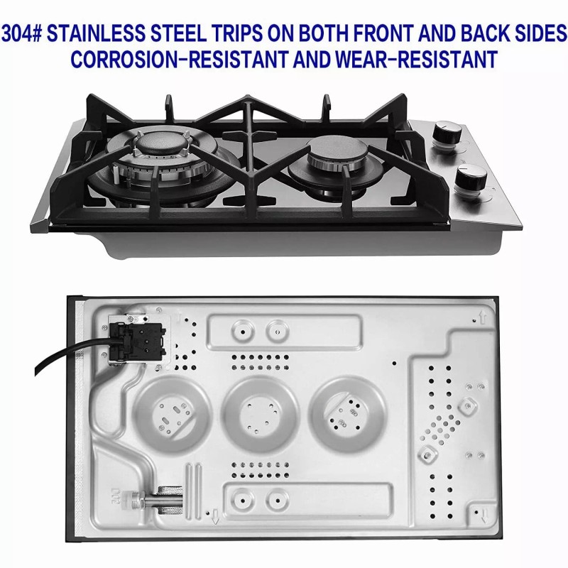 Eascookchef 12in Kitchen Gas Cooktop 2 burners NG/LPG Stainless Steel