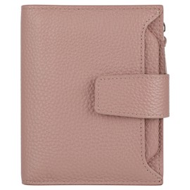 Lavemi Small Compact Women Wallet RFID Blocking Genuine Leather Bifold Purse with ID Windows(Pebbled Dark Pink)