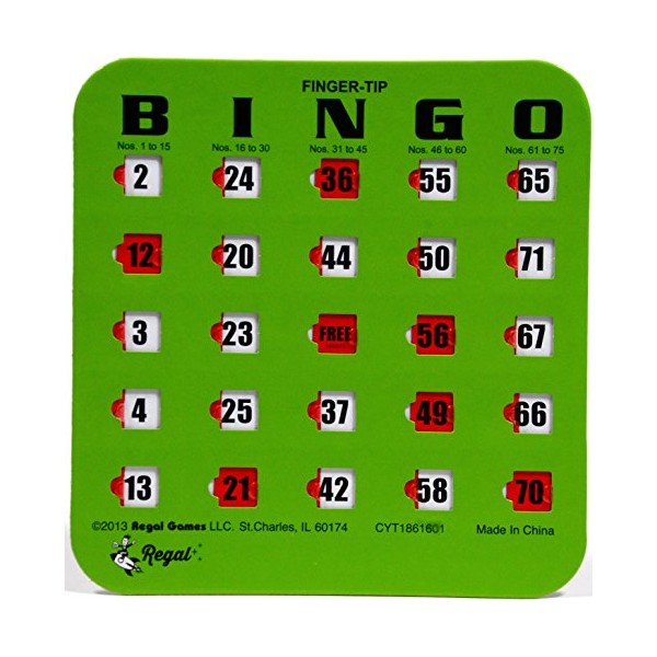 Regal Games 200 Green Fingertip Shutter Slide Bingo Cards