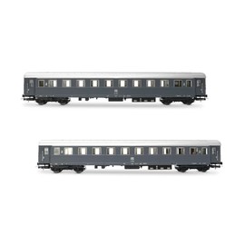 Rivarossi HR4368 FS, 2-unit pack Bz 33010 Type 1946 2nd class, one with "ristoro" compartment, FS markings, grey livery, ep. IVa, Coach rolling stock