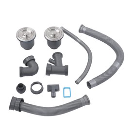 Natudeco Universal Double Pipe Drain Set for Sink, Stainless Steel Inner Bowl, Double Sink Drainer Set, Suitable for Quick Drainage of the Kitchen at Home