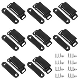 Swpeet 8 Pack 1.88" x 0.59" Black Small Stainless Steel Cabinet Magnetic Catch with Screws Assortment Kit, Strong Door Magnetic Catches for Door Kitchen Cupboard Closure Closet Door Closer