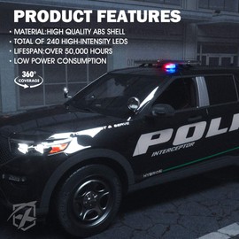 Xprite Red&Blue 240LED Rotating Beacon Light w/Magnetic Base，Safety Warning Police Flashing Lights for Law Enforcement Vehicles Forklift Patrol Security Trucks Cruiser UTV ATV Snowplow Volunteer