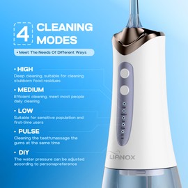 Lianox Cordless Water Flosser for Teeth Cleaning – 300ML Detachable Tank Oral Irrigator with 5 Tips & 5 Modes, IPX7 Waterproof, USB Rechargeable Dental Pick for Braces, Gums & Travel