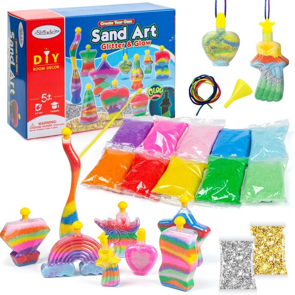 Shindel 36PCS Sand Art Kit, Glitter Sand Kit Kids Sand Toys Rainbow Sand Glow in Dark with Sequins Bottles for DIY Crafts Supplies, Christmas Stocking Stuffers