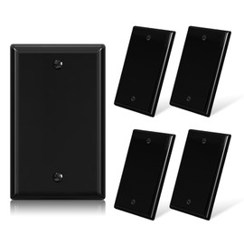 ELEGRP 1-Gang Blank Device Wall Plates, Standard Size 4.5" H x 2.75" L Unbreakable Thermoplastic Blank Faceplate Cover for Unused Outlets/Switches, UL Listed (5 Pack, Glossy Black)