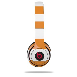 WraptorSkinz Skin Compatible with Beats Solo 4, Solo 3 and Solo 2 Wireless Headphones - Psycho Stripes Orange and White - Decal Vinyl Wrap (Headphones NOT Included)