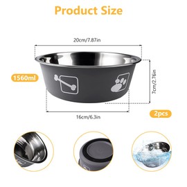 2 Stück Hundenapf Edelstahl Groß 1560ml, Hundefressnäpfe 20cm, Hundeschüssel mit Rutschfestem Silikonboden, Futternapf Hund Metall für Große, Mittlere Hunde und Andere Haustiere