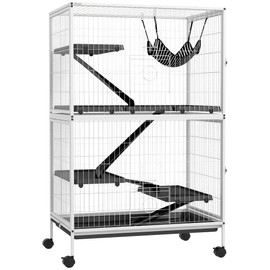 PawHut 50" 5-Tier Small Animal Cage, Ferret Cage, Large Chinchilla Cage with Hammock Accessory & Heavy-Duty Steel Wire, Small Animal Habitat with 4 Doors, Removable Tray, White