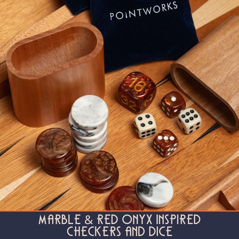 Pointworks 17 Inch Backgammon Sets for Adults. Beautiful Wood Inlaid