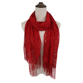 YOUR SMILE Ladies/Women's Lightweight Solid Color Fringe Lace Tassels Long Shawl Scarf For Spring Summer Fall (Red)