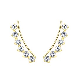 Heather Needham Sterling Silver Curved Line Cubic Zirconia Ear Climber Earrings for Women or Girls - Size 6 x 18 mm - Gift Boxed (Gold)