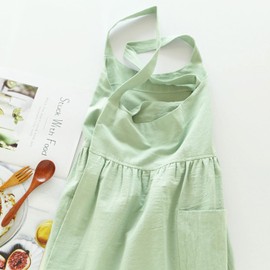 Uaussi Cotton Linen Apron Cross Back Work Apron for Women with Pockets Pinafore Dress X Cross Halter Apron for Chef Gardening, Mint Green, One Size: Style1