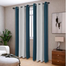 LORDTEX Color Block Blackout Curtains for Bedroom - Insulated Thermal Drapes, Sun Light Blocking & Noise Reducing Grommet Window Panels for Living Room, Set of 2 Panels, 50 x 95 Inch, Sapphire/Silver