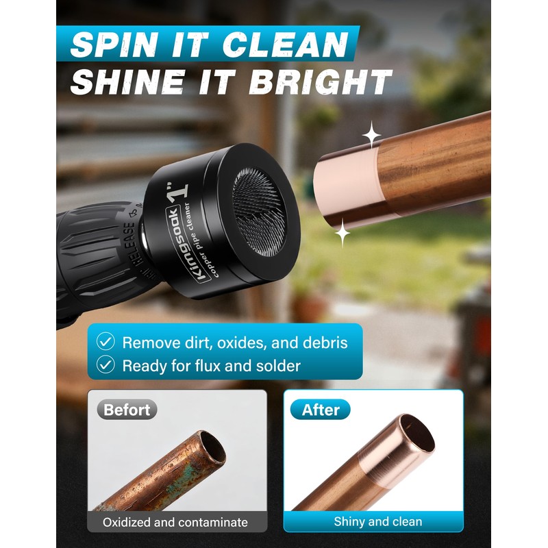 Copper Pipe Cleaner, 1/2", 3/4", 1" Copper Pipe Cleaning Brush