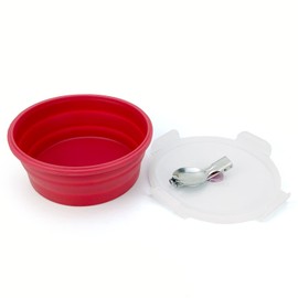 Lunbengo 1200ml Large Camping Bowl with Foldable Spoon, Collapsible Bowl With Lid, Silicone Bento Box Container, For Travel Camping Meal Prep & Food Storage, Microwave Dishwasher Safe, Red