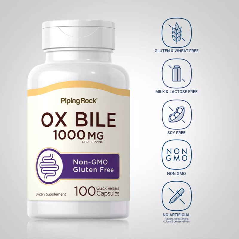 Piping Rock Ox Bile Supplement 1000mg | 100 Capsules |