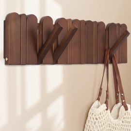 KYIAANY Wall Coat Rack for Entryway: Wooden Modern Heavy Duty 8 Hooks 21.6'' Retractable Wall Mounted for Mid Century Home Decor Hallway Bathroom Bedroom for Hanging Jacket Towel Backpack Bag