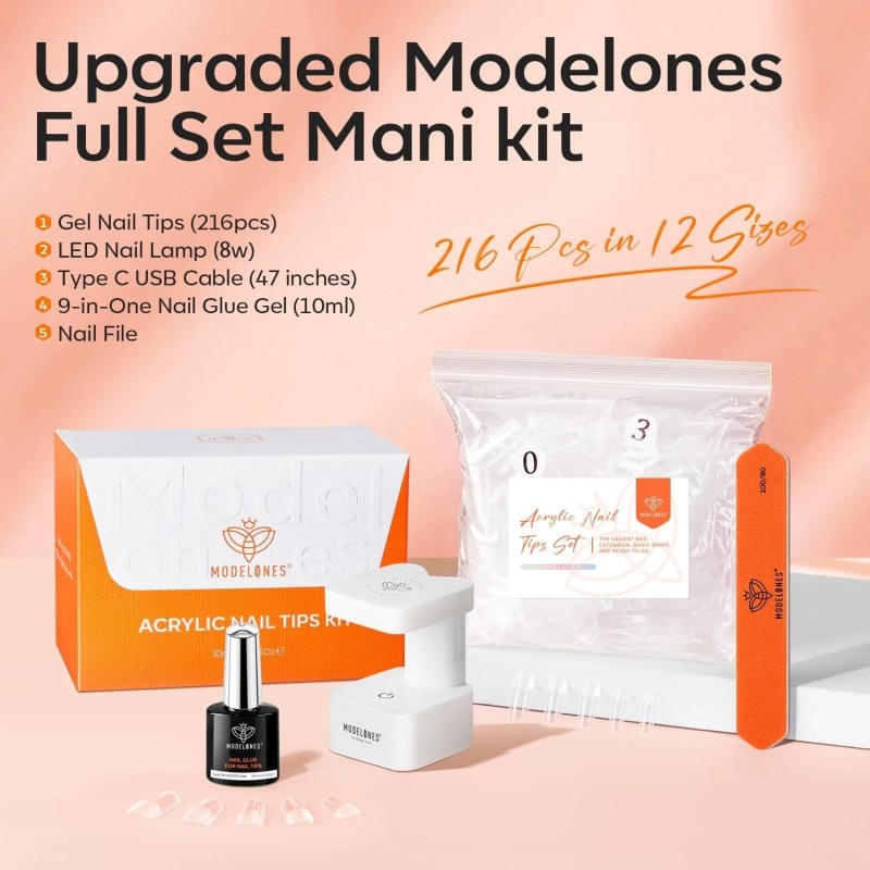 modelones Gel X Nail Kit, Gel x Nail Tips Medium