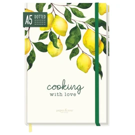 paper&you® DIY Recipe Book for Writing Yourself [Cooking with Love] 156 Pages | Bullet Journal Dotted A5 with Elastic Band, Notebook Dotted | Sustainable & Climate Friendly