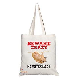 Coralgraph Inc TB389 Beware Crazy Hamster Lady Novelty Present Gift Printed Eco-Friendly Stylish Long Handled Tote Shoulder Bag