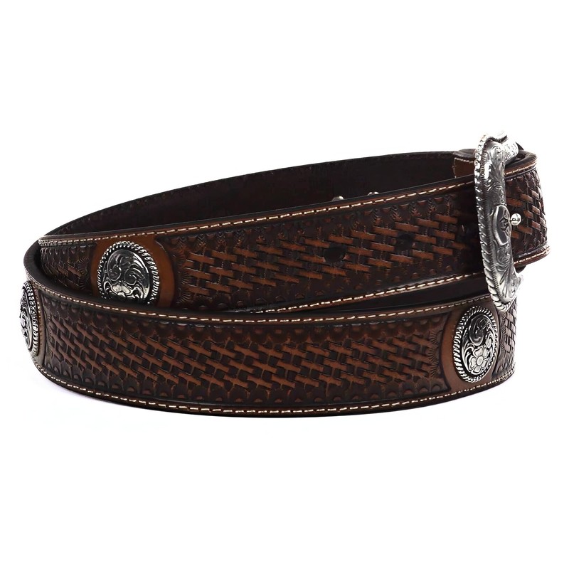 ARIAT Men's Basket Stamp Circle Concho Belt, Tan, 40