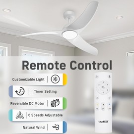 TAVZAKE Ceiling Fans with Lights, 56 inch Low Profile Ceiling Fan with Light and Remote, Flush Mount, LED Dimmable, 6 Speeds, Quiet Reversible Motor, Large Modern Ceiling Fan with Light for Bedroom