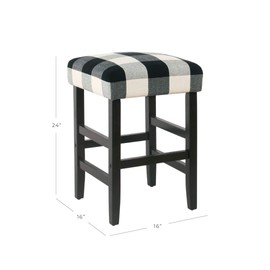 HomePop Open Back Counter Height Barstool, 24.5 inch, Black Plaid