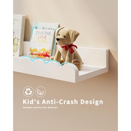 Nursery Book Shelves, 4-Pack White Floating Shelves for Wall Kids, Scalloped Shelves, Wall Book Shelves for Bedroom Kids, Toddler Room, Baby Room, Nursery Decor