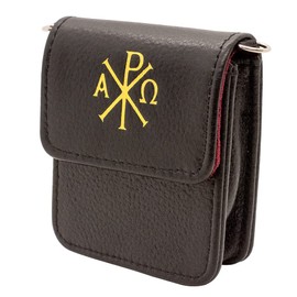 Funda Pyx de piel auténtica con grano de becerro negro | Forro de terciopelo rojo | Correa extraíble | Accesorio del Ministerio Eucarístico Cristiano | Gran regalo católico para ordenación, Negro -, Bolsa