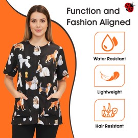 Ladybird Line 803 Water Resistant Dog Groups Stylist Grooming Smock, Hair and Bleach Resistant with Covered Zipper Panel, Mesh Back and Back Tie Belt, Ideal for Pet Groomers and Vet Clinics - X-Large