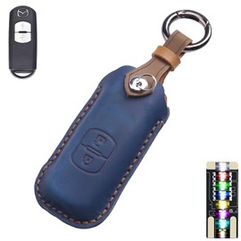[GeTor] Key Case for Mazda, Smart Key Case, Key Cover, 2 Buttons, Genuine Leather, Mazda Specific Design, Key Chain (2 Buttons (Navy))