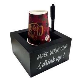 HFYZZ Single Cup Holder with Pen Slot Wooden Mark Your Cup and Drink Up Cup Holder Drink Dispenser Party Cup Organizer for Parties Farmhouse Bar Party Housewarming Decor (Cup Not Included)