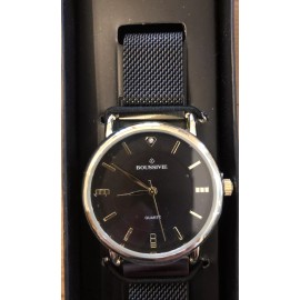 Boussive Magnetic Strap Black Watch Black Face Gold Trim Quartz New In Gift Box