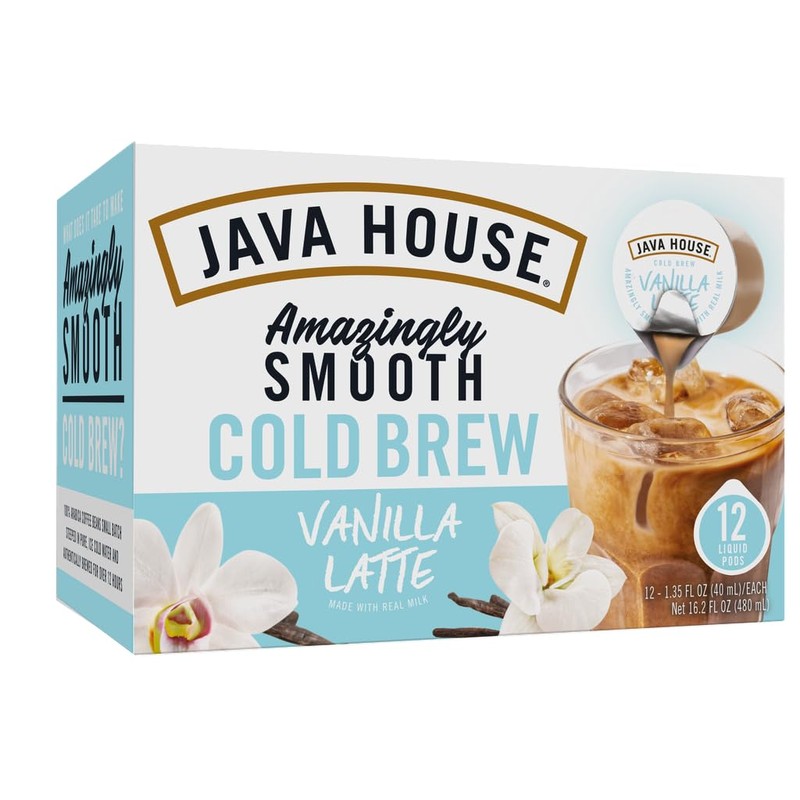 JAVA HOUSE French Vanilla Latte Cold Brew Coffee Pods, (12