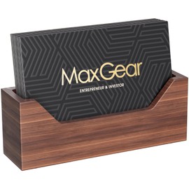 MaxGear Walnut Wood Business Card Holder for Desk, Elegant Wooden Display Stand, Rectangle Office Card Organizer, Professional Desktop Stand for Business Cards