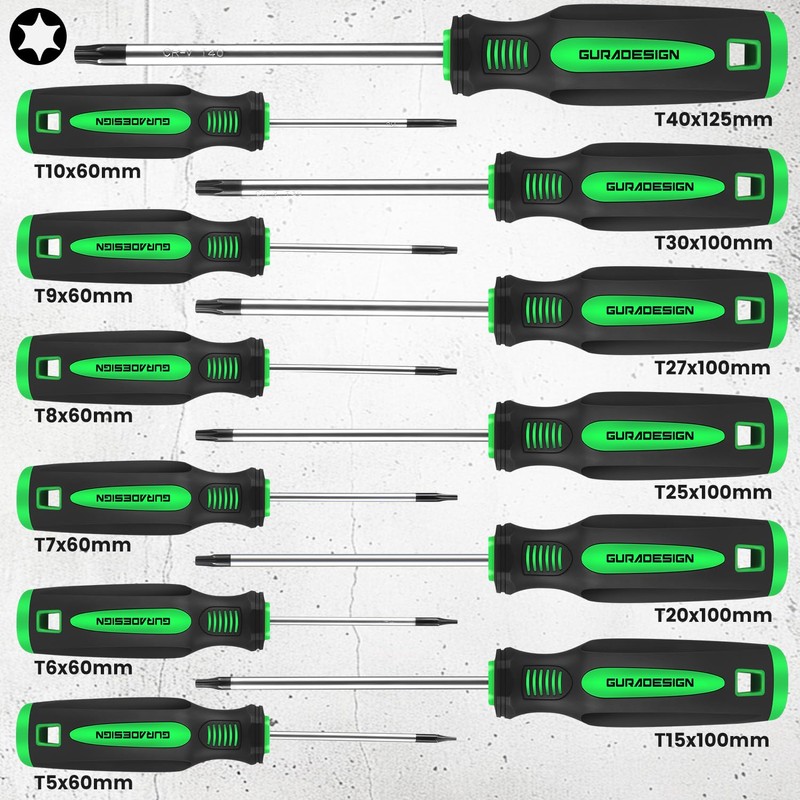 GURADESIGN 13-Piece Magnetic Torx Screwdriver Set，T5 -T40 Star Screwdrivers Set