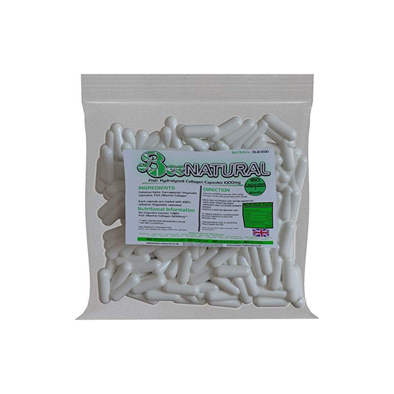 Bee-natural Pure Marine Hydrolyzed Collagen 1000mg 180 Capsules (1 Month