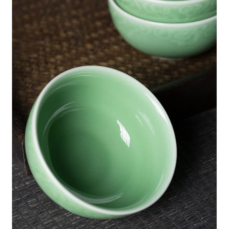 Seres Celadon Jade Green Porcelain Bowl embossed with Lucky Cloud,3
