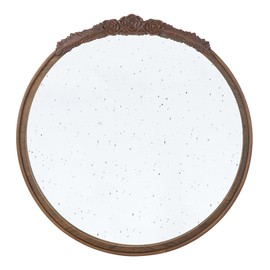 A&B Home Round Wood Mirror - 30" Circle Mirror with Hand Carved Antique Mirror Frame,Bathroom Living Room Bedroom Entryway Vanity Mirror, Dark Brown