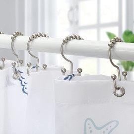 Shower Curtain Hooks, Goowin Shower Curtain Rings, Stainless Steel Shower Curtain Hooks Rust Proof Free Sliding Double Shower Hooks for Curtain, Shower Curtains & Liners (Matte Nickel)