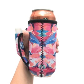 16oz Can Cooler Insulated - Lit Handlers Neoprene Fabric Beverage Cooler Sleeve with Handle & Pocket - Water Resistant Soda & Energy Drink Holder - Machine Washable Beer Can Covers (Kokomo)
