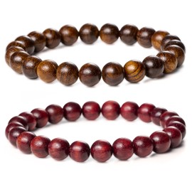 Bivei Natural Gemstone Semi Precious Crystals Handmade Stretchy Round Beads Bracelet, Enhance Positive Energy(Tiger Skin Wood & Rosewood (Prayer Beads) Medium)