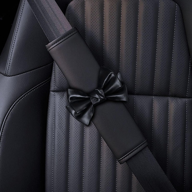 Dotesy 2PCS Cute Bow Leather Car Seat Belt Cover Pads,