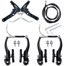 EICKMO Bicycle Brake Set Complete Universal V-Brake Bicycle Brake Front and Rear MTB Brakes, Inner Outer Brake Ropes and Brake Lever Kit for Mountain Bikes and Road Bikes (Silver)