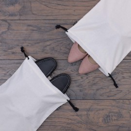 ZENPAC 12x17 2 Pack Drawstring Shoe Bags for Travel, Beige Duster Flannel Pouch, Washable Breathable Cotton Fabric for Cowboy Boot Storage, Luggage