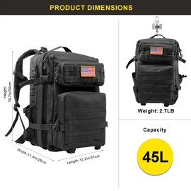 Zavothy Tactical Military Backpack for Men 45L Laptop Backpack Army Backpack 3 Day Assault Pack Molle Bag with a US Flag Patch for Hiking Gym Travel Black