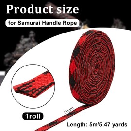 OLYCRAFT 5.5 Yards/5M Red Ito Sageo Wrapping Cord 11mm Wide Cotton Sword Handle Cord Tsukamaki Sageo Wrapping Cord for Japanese Samurai Katana Swords Handle Rope
