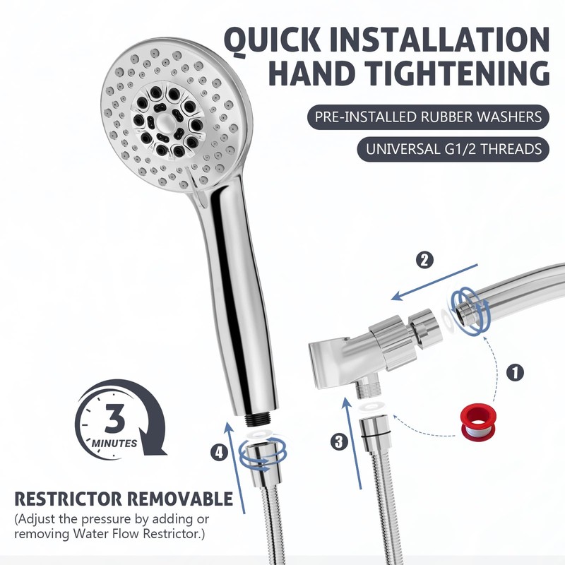 Cosuro High Pressure Shower Head with Powerful Shower Spray &